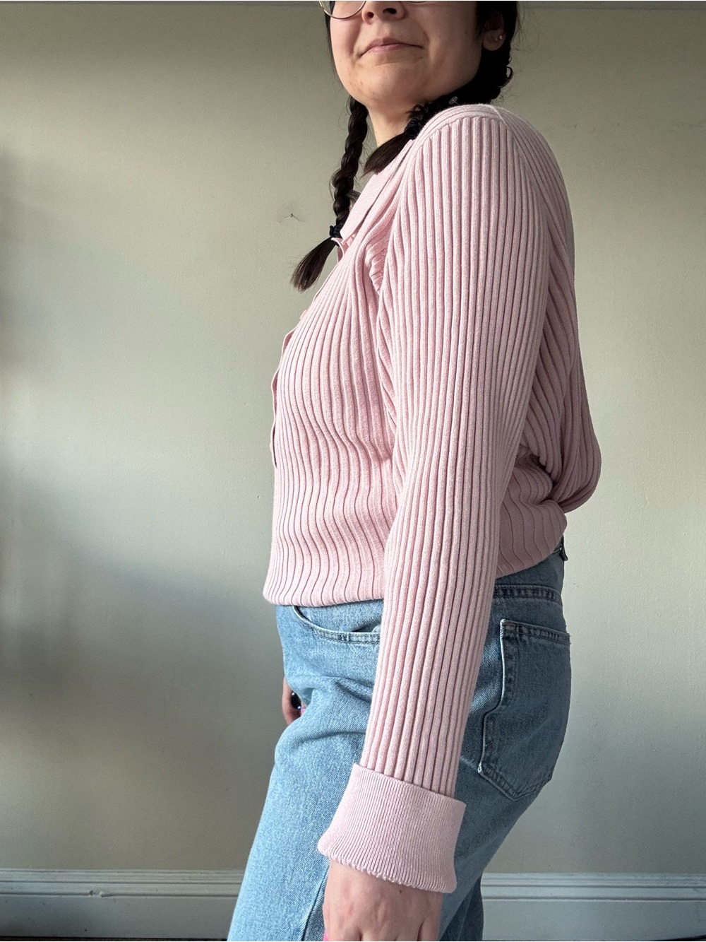 Athleta Soft Pink Ribbed Knit Polo Sweater - Picture 3 of 8